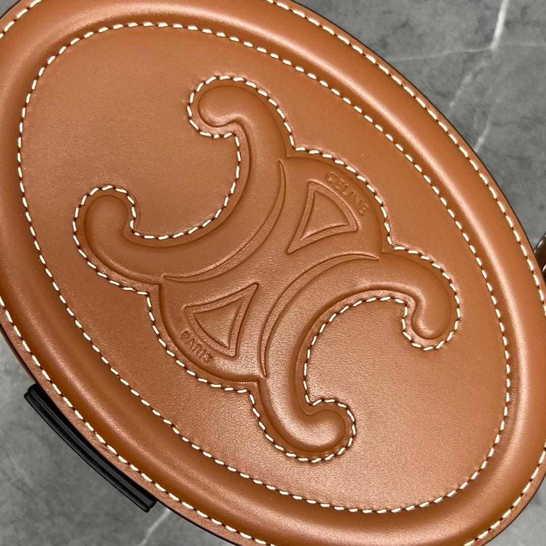 Celine 2026 Oval Minaudiere Cuir Triomphe Bag 14.5 Brown Leather