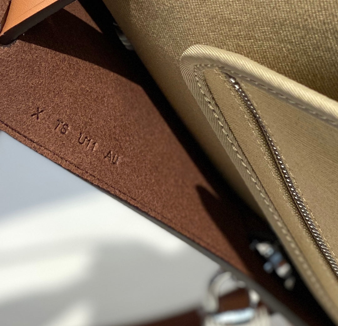 Herbag 31 Toile Beige Canvas Gold Cowhide Leather