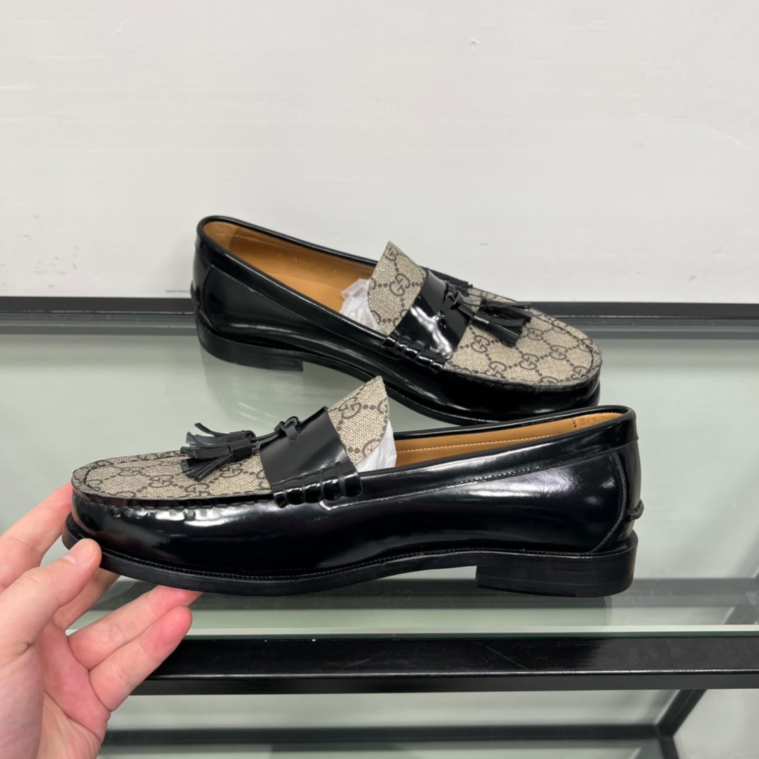 GG Men's Tassel Loafer Black Brown Patent Leather 559052