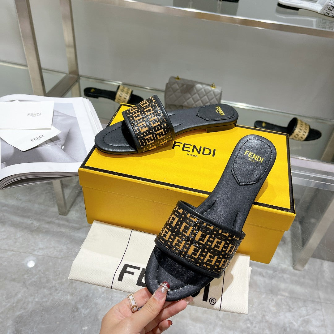 FF Women Raffia Black Sandal