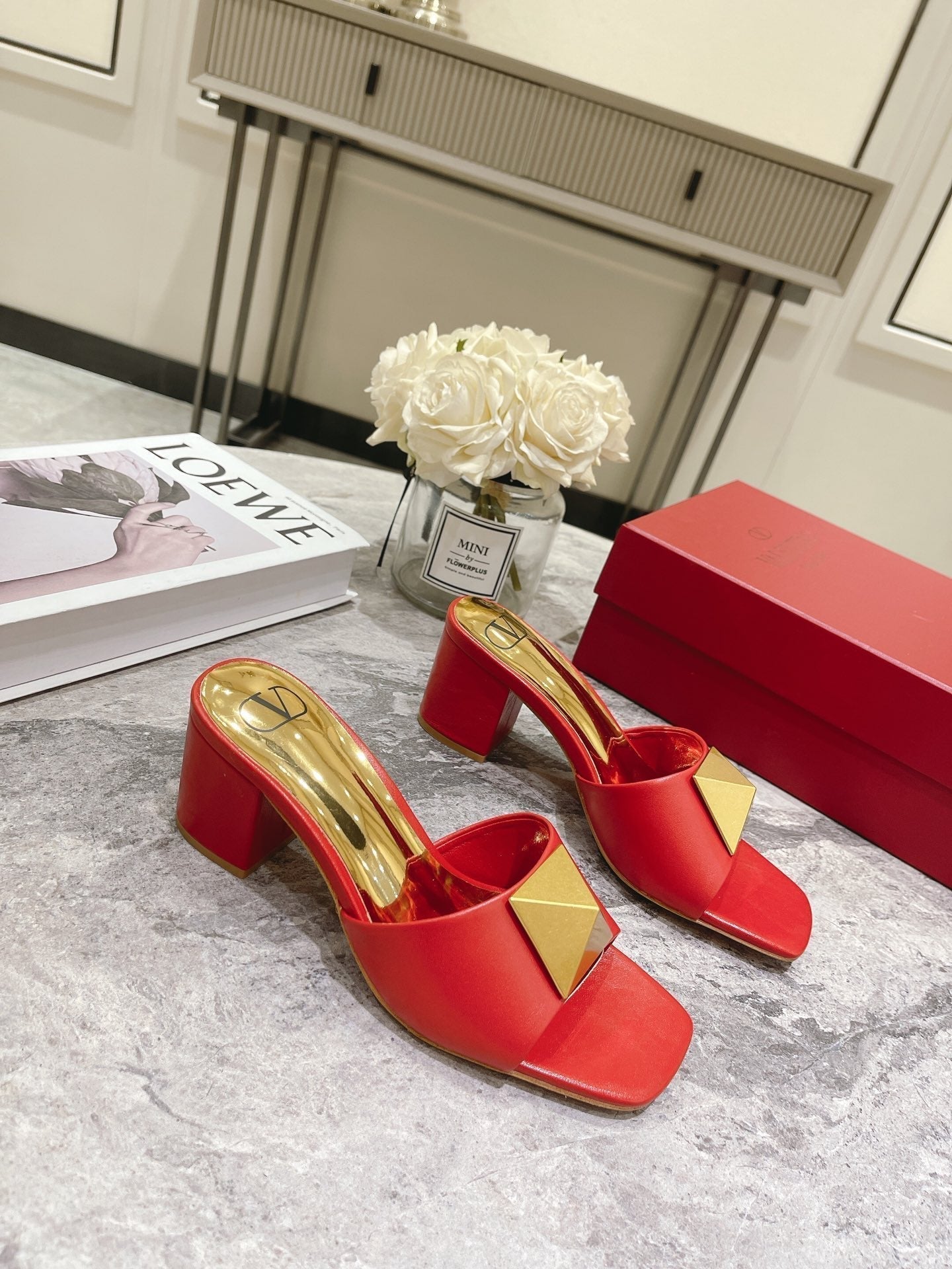 Valentino 25 Mid Heel Mules Calfskin