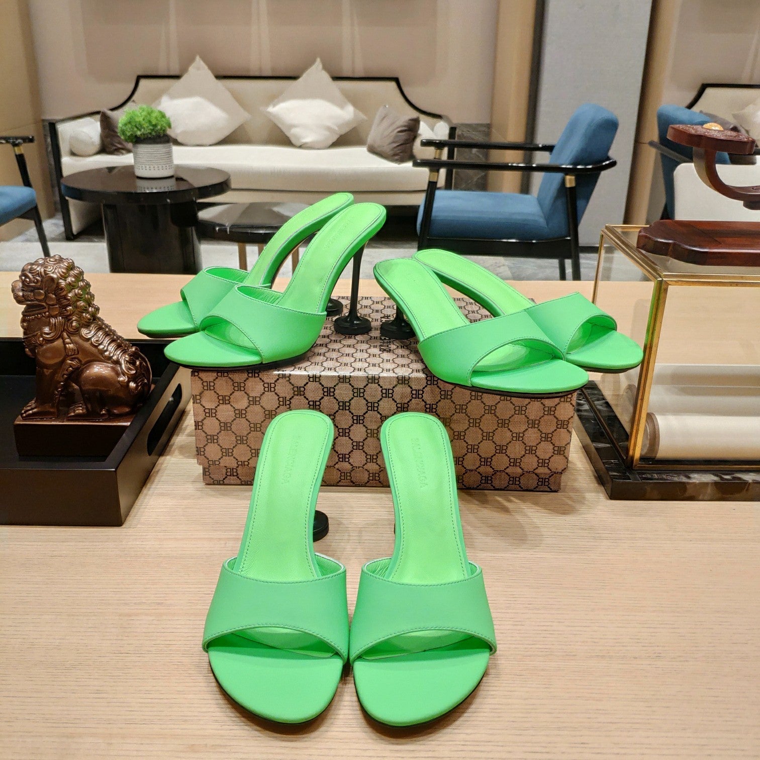 Balenciaga 26s High Heeled Sandals Green Sheepskin 681279