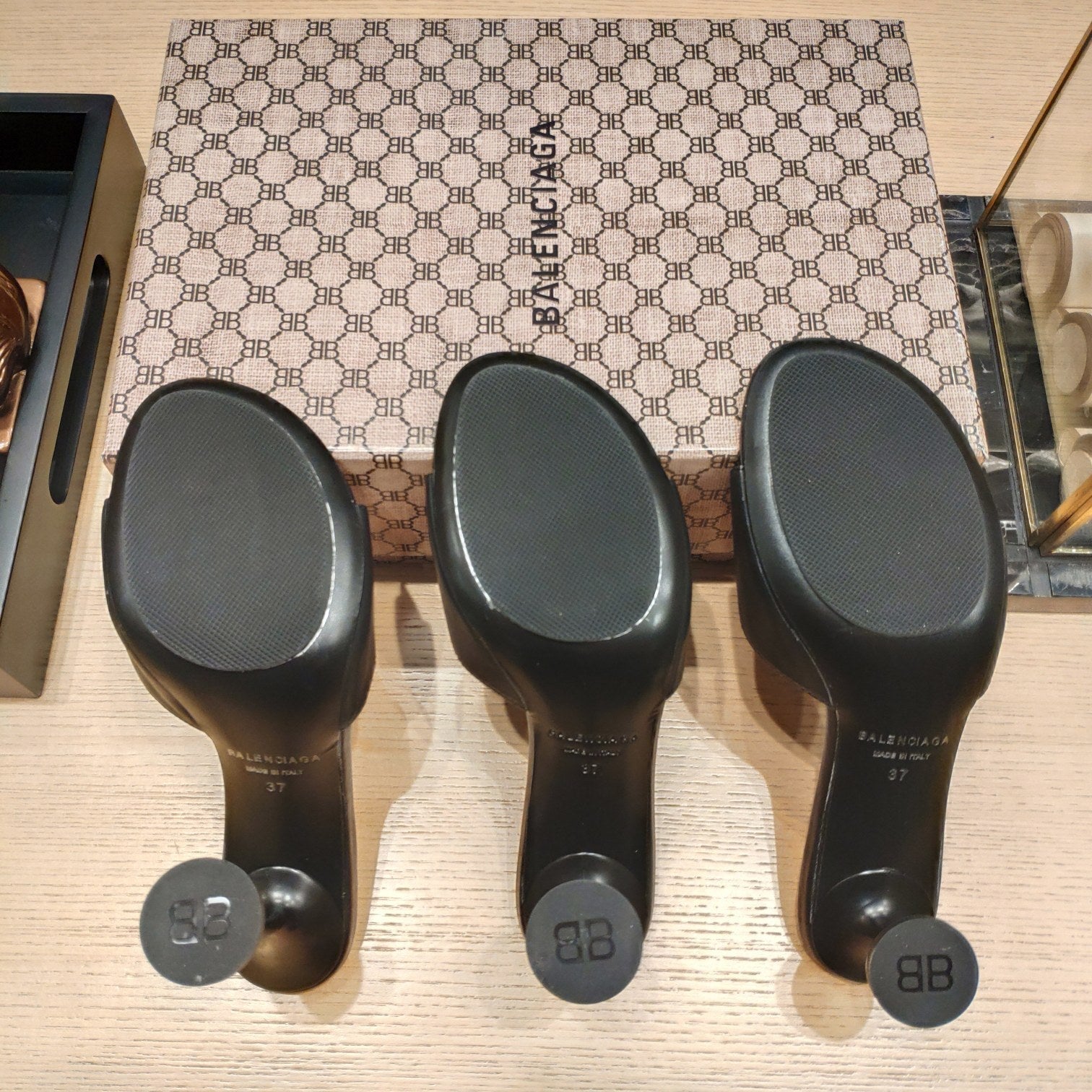 Balenciaga 26s High Heeled Sandals Black Sheepskin 681282