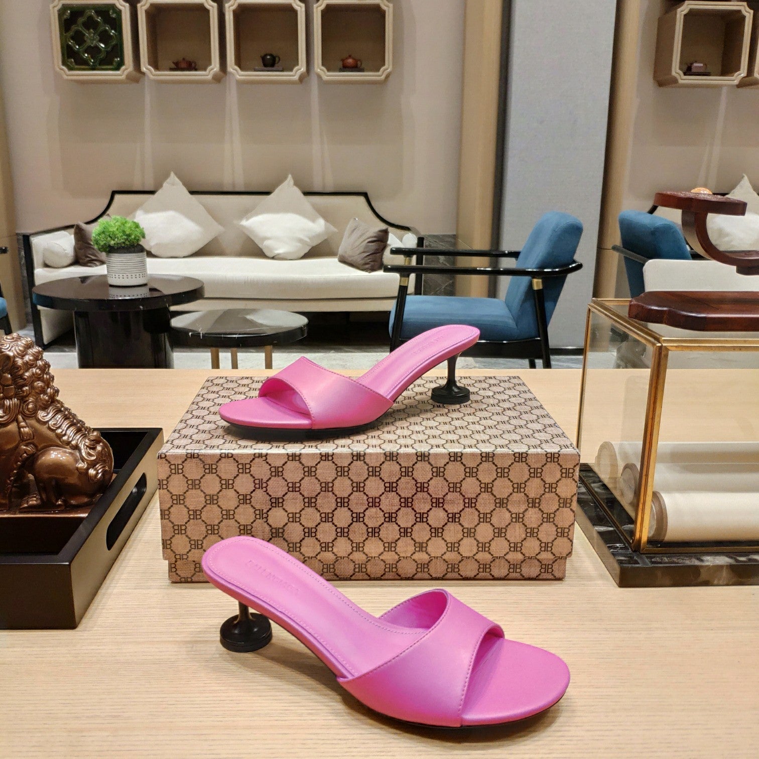 Balenciaga 26s High Heeled Sandals Pink Sheepskin 681280