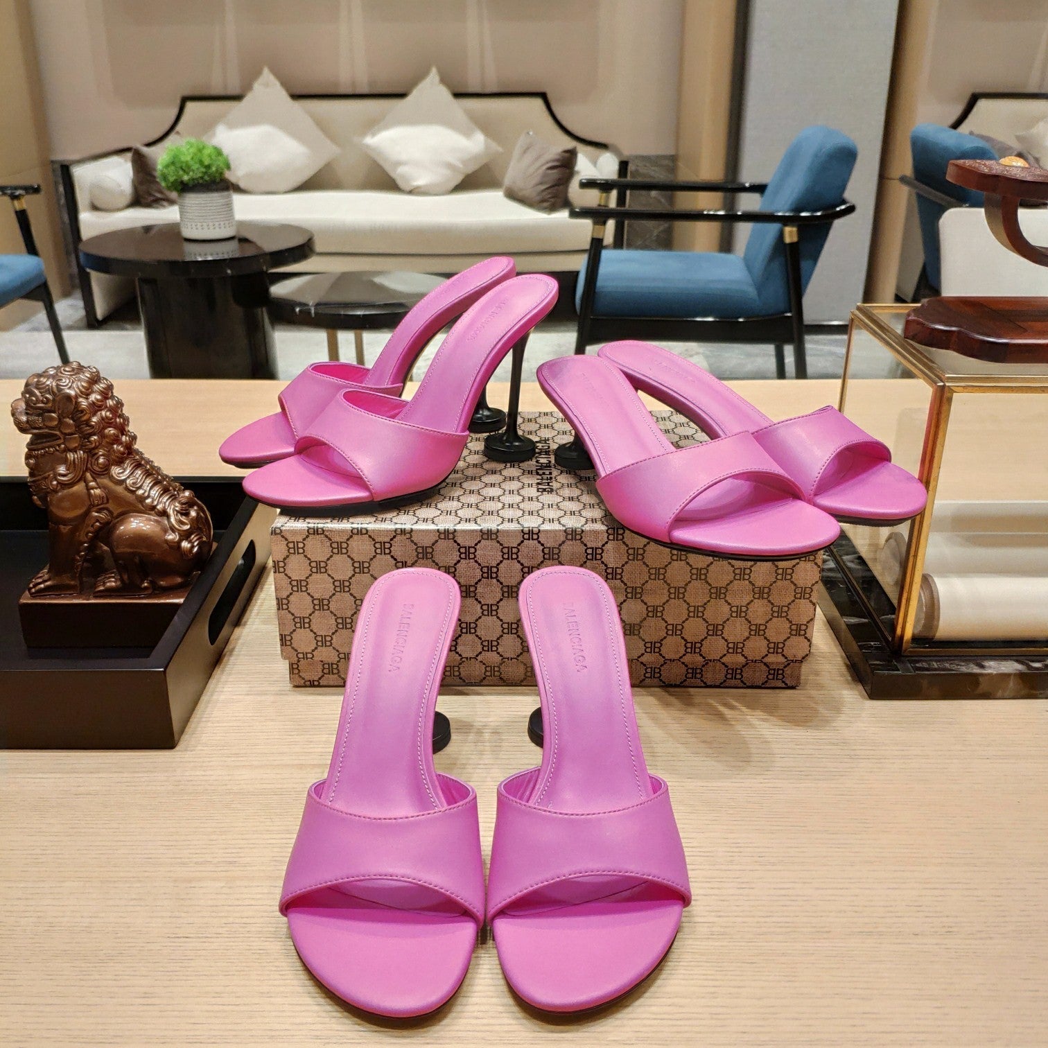 Balenciaga 26s High Heeled Sandals Pink Sheepskin 681280