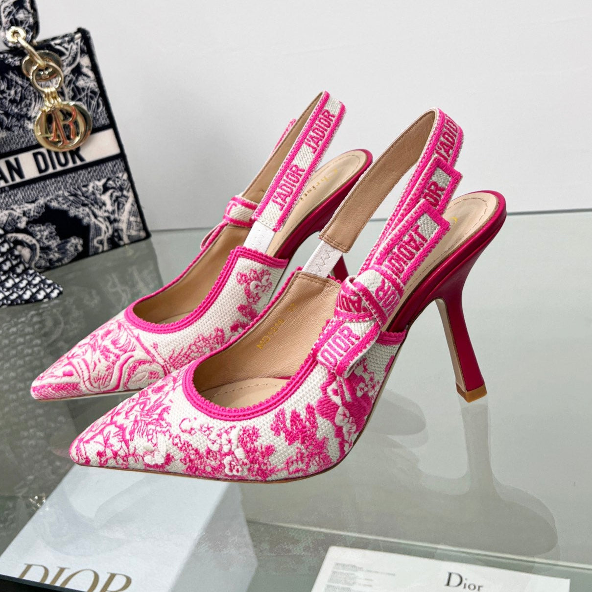 CD 25 J'Adior Slingback Pump Pink White Mesh Sheepskin