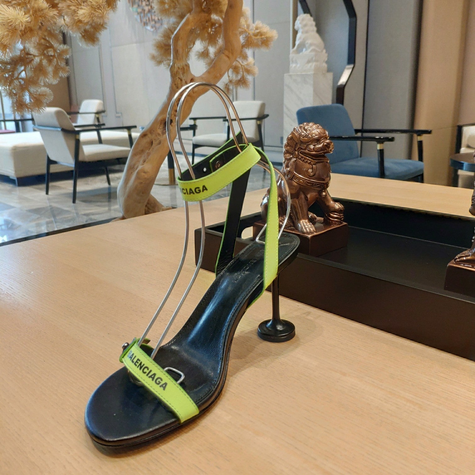 Balenciaga 26s High Heel Sandals 105 Black Green Leather 681312