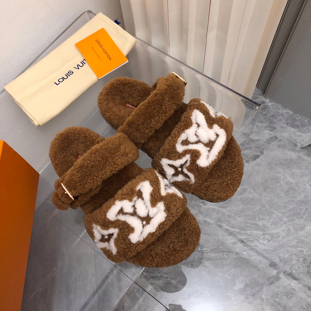 LV Paseo Flat Comfort Mule Dark Brown Wool
