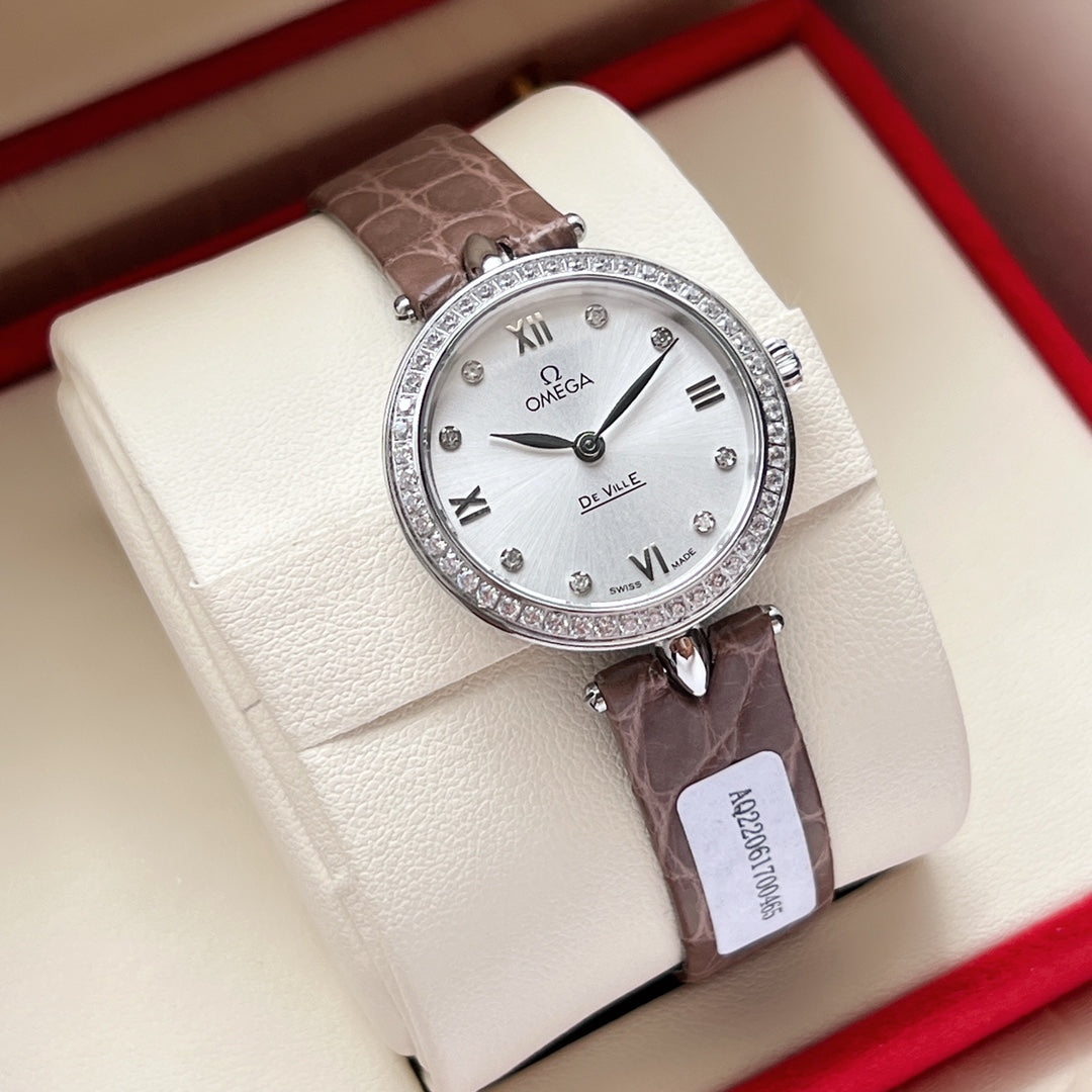 Omega De Ville 27.4mm Silver Brown Leather