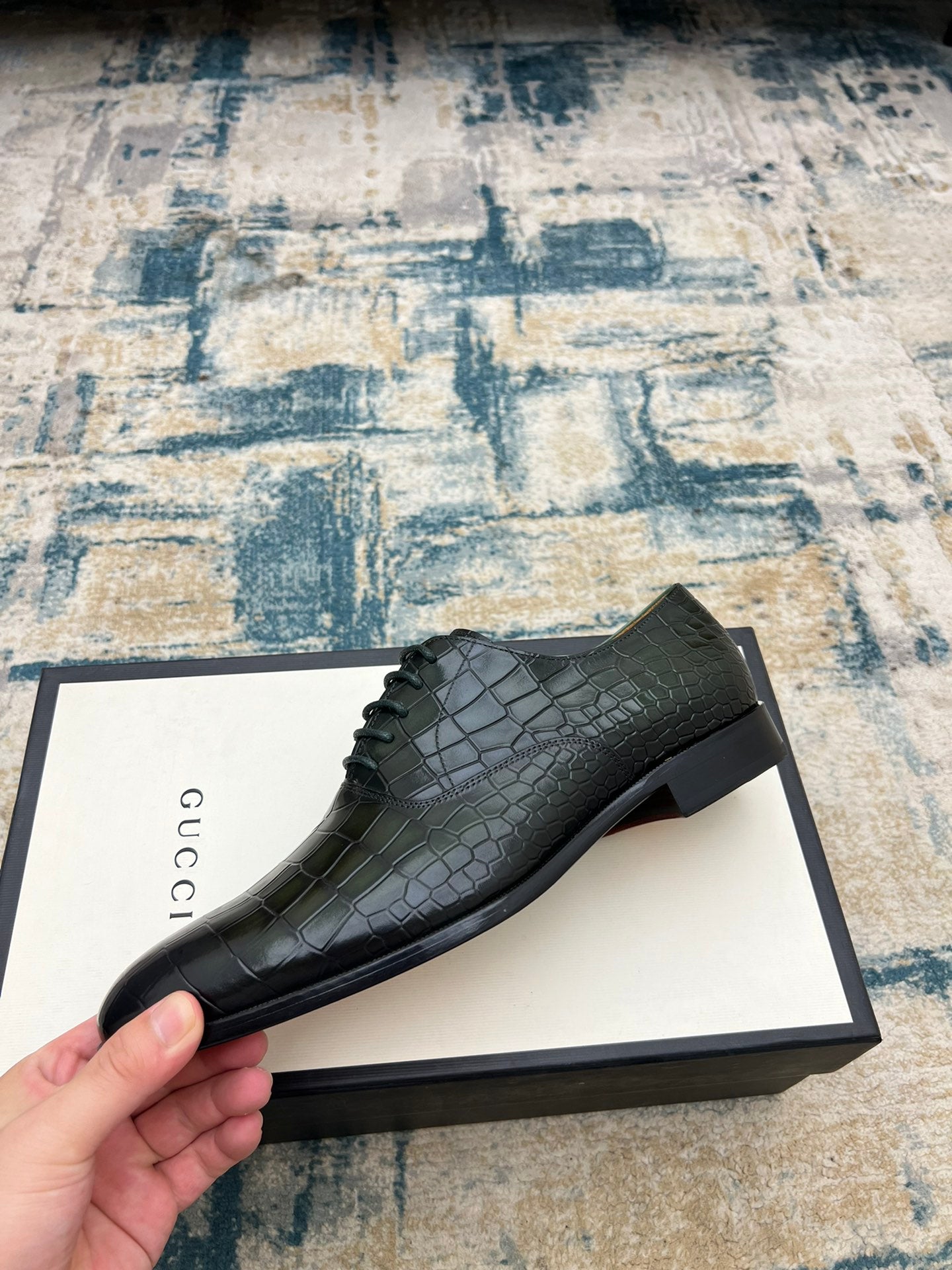 GG Men's Dress Shoe Green Crocodile Embossed Calfskin 533109