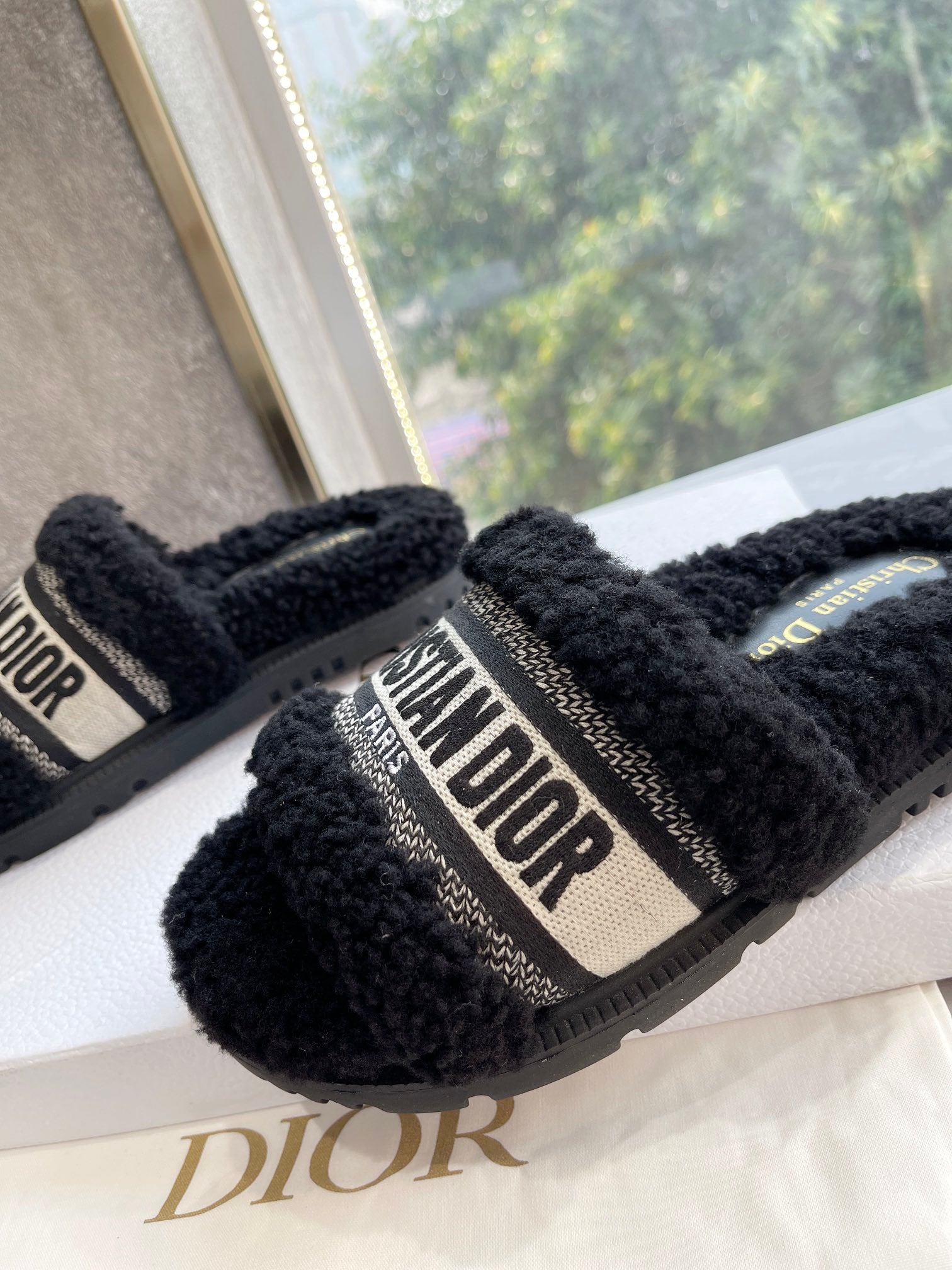 CD 25  Flat Slippers Black Wool 395566