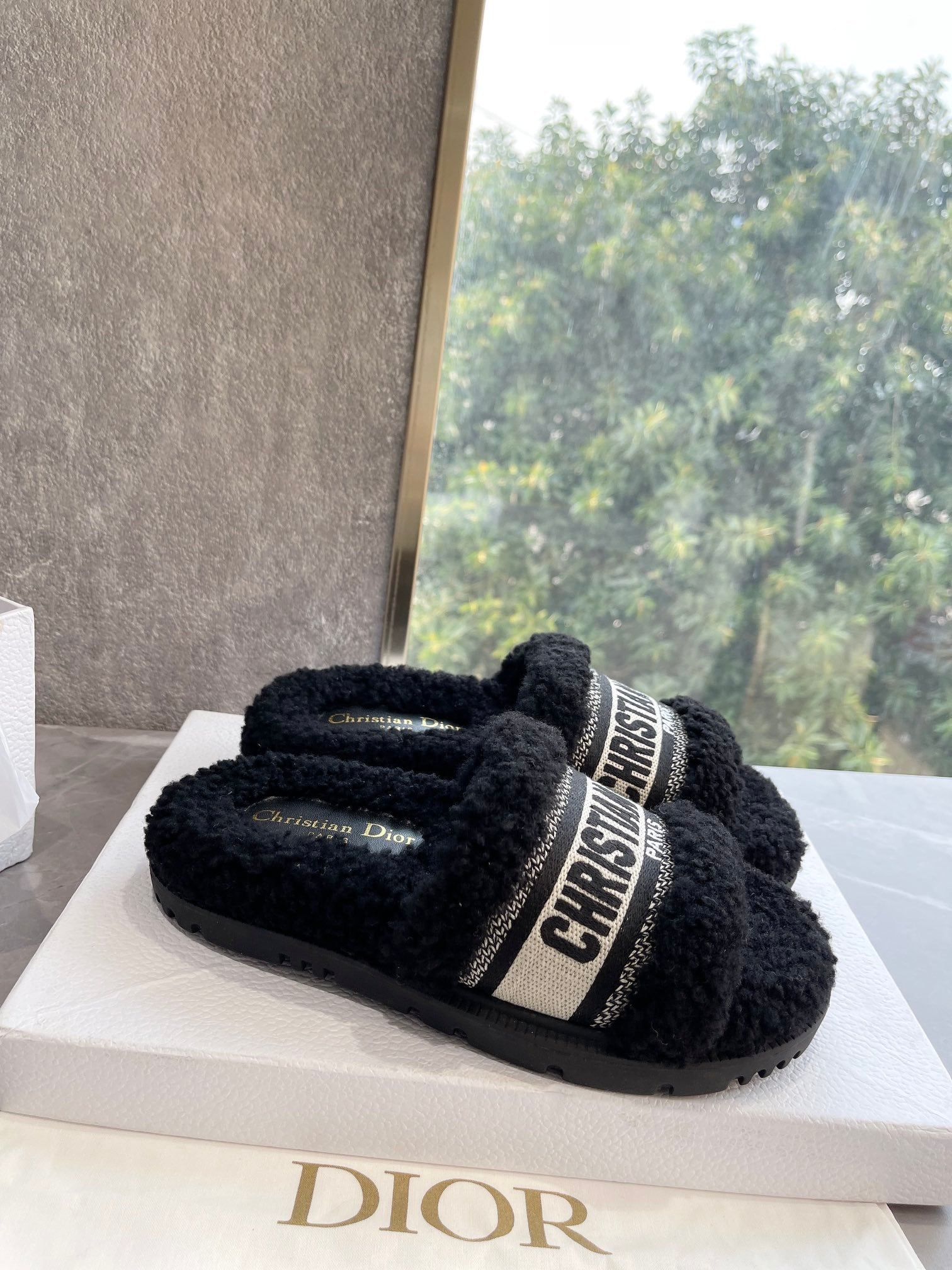 CD 25  Flat Slippers Black Wool 395566