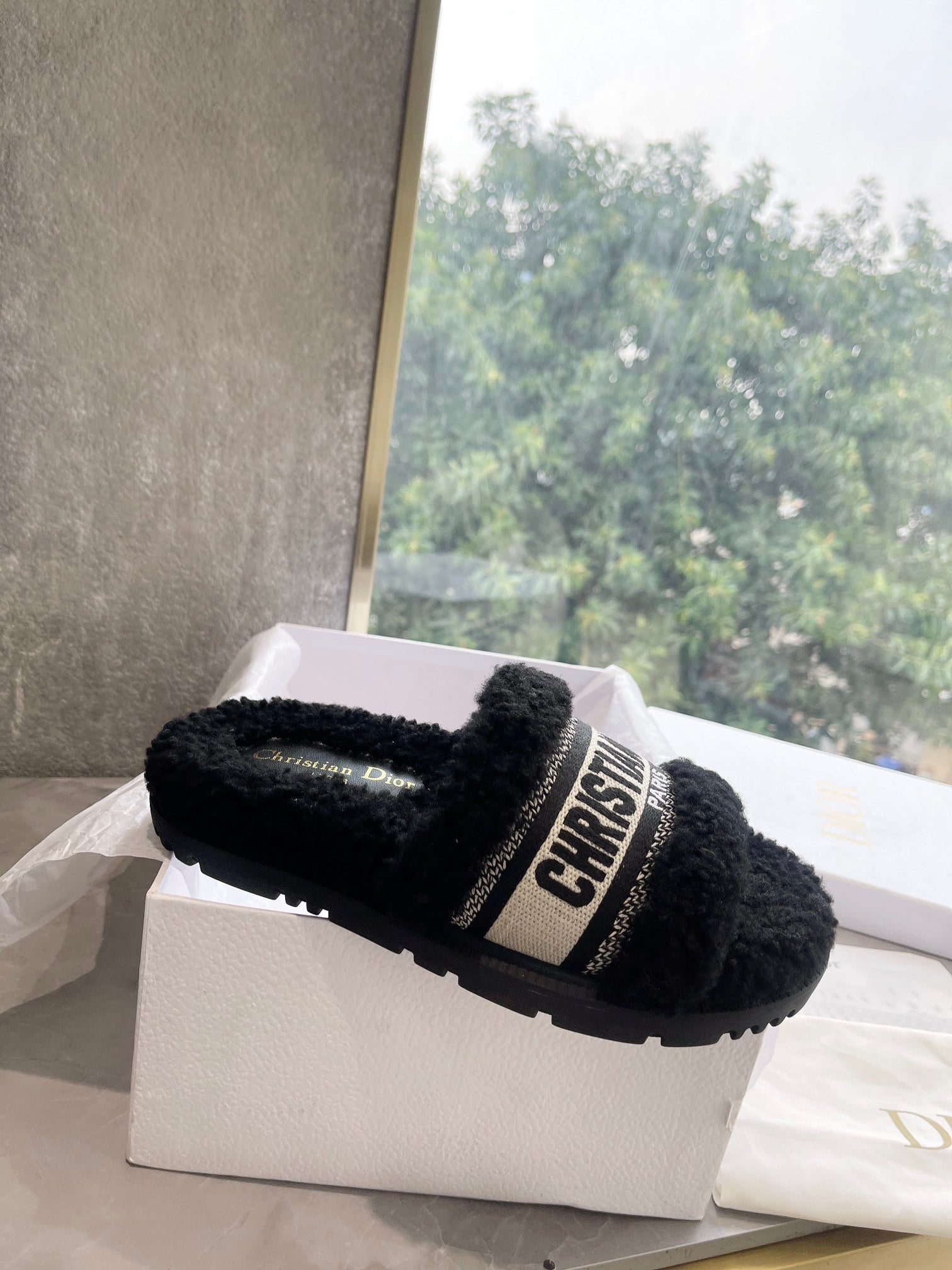 CD 25  Flat Slippers Black Wool 395566