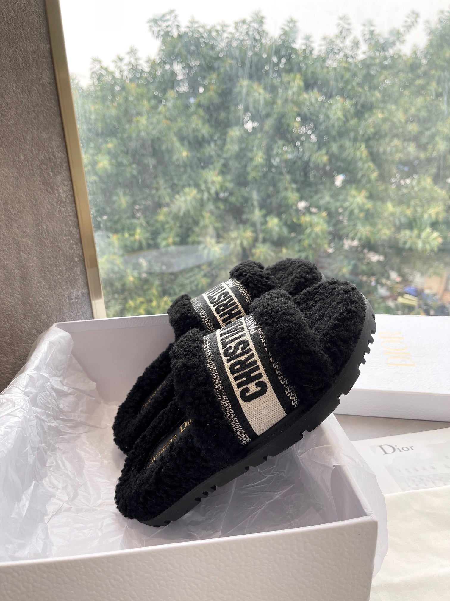 CD 25  Flat Slippers Black Wool 395566