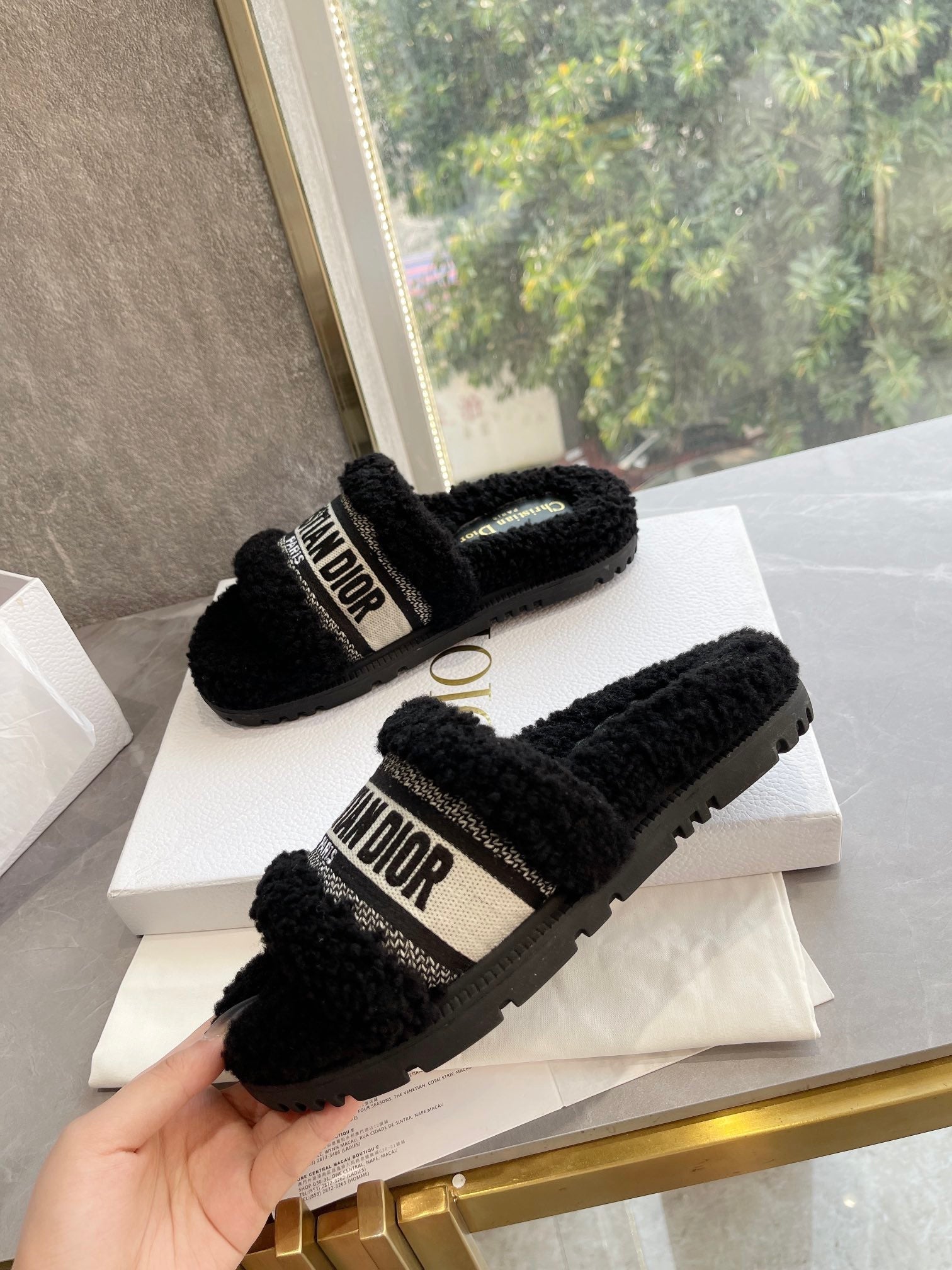 CD 25  Flat Slippers Black Wool 395566