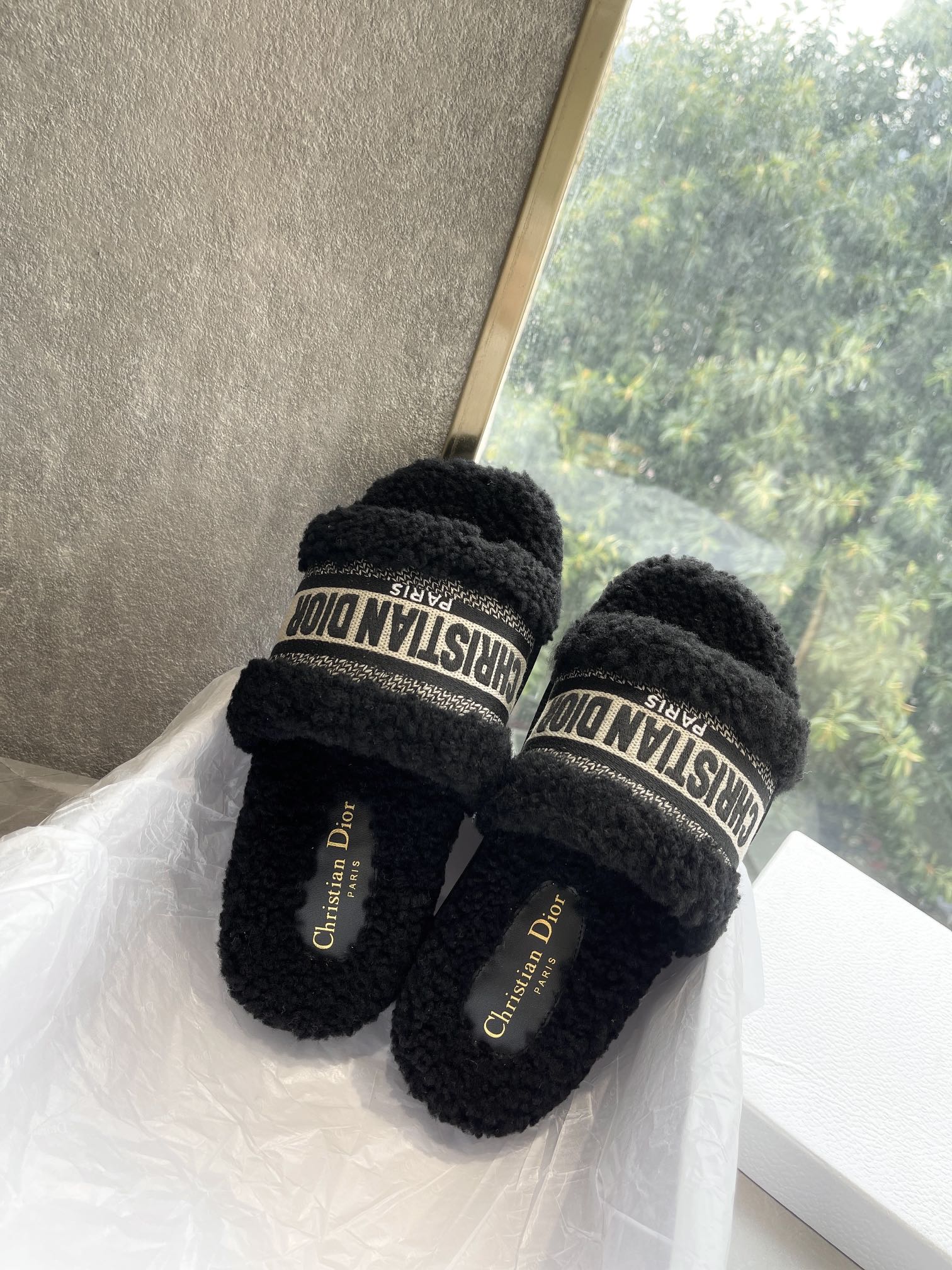 CD 25  Flat Slippers Black Wool 395566