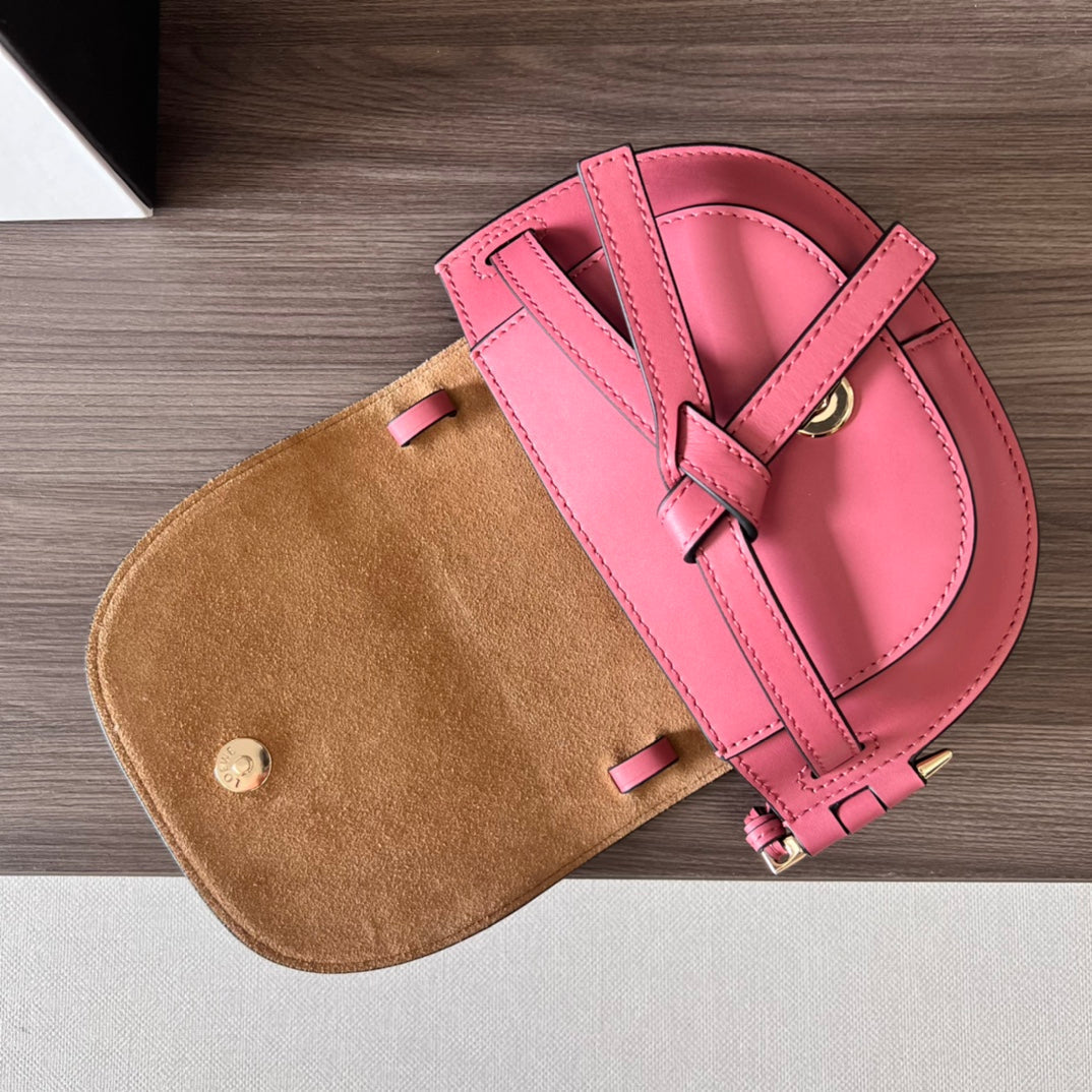 Mini Gate Dual bag in soft calfskin and jacquard pink smooth caflskin