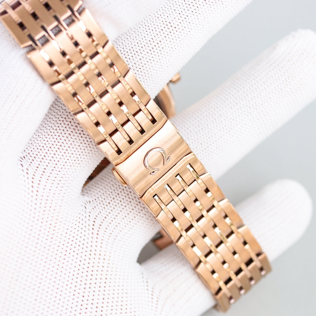 Omega De Ville Co-Axial Chronometer 41mm Watch White Dial Rose Gold Strap