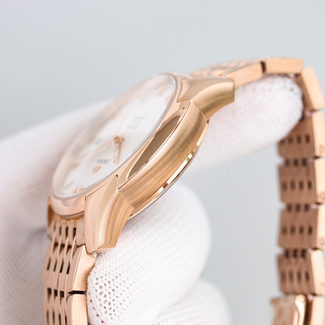 Omega De Ville Co-Axial Chronometer 41mm Watch White Dial Rose Gold Strap