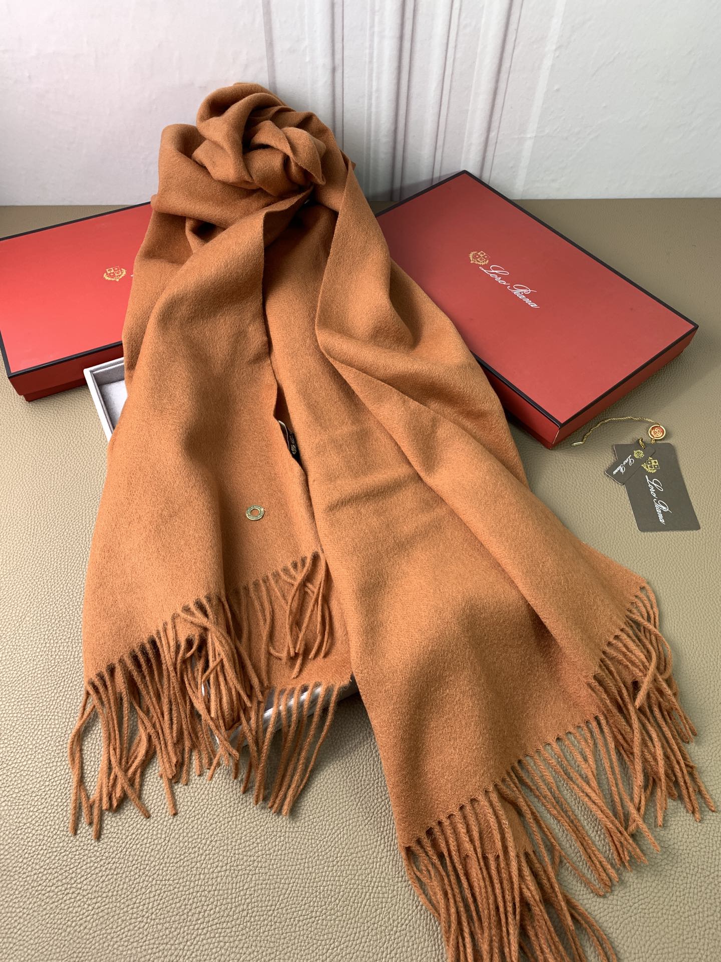 LP Grande Unita Scarf 200 CM In Brown Orange Cashmere 378391