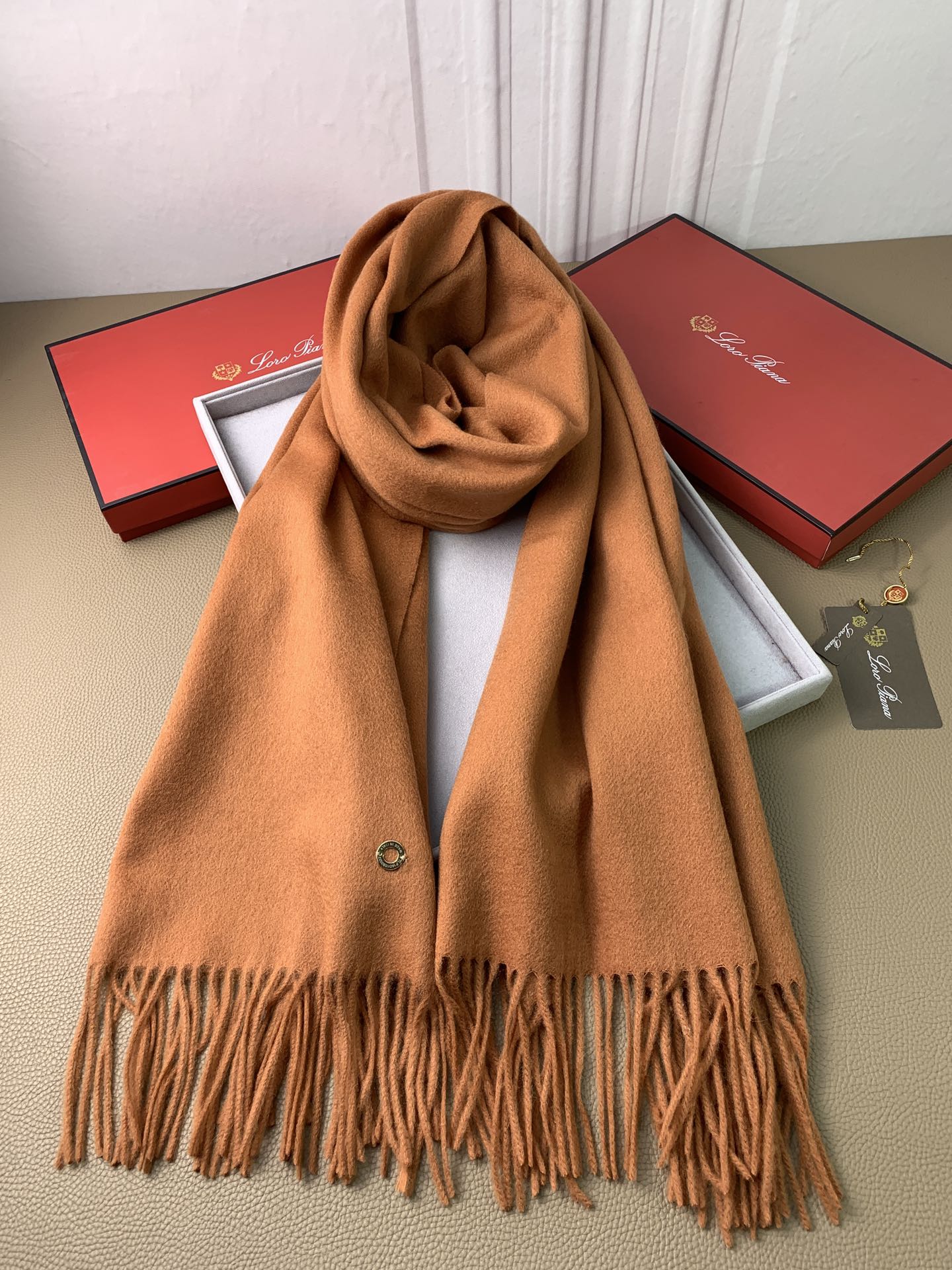 LP Grande Unita Scarf 200 CM In Brown Orange Cashmere 378391