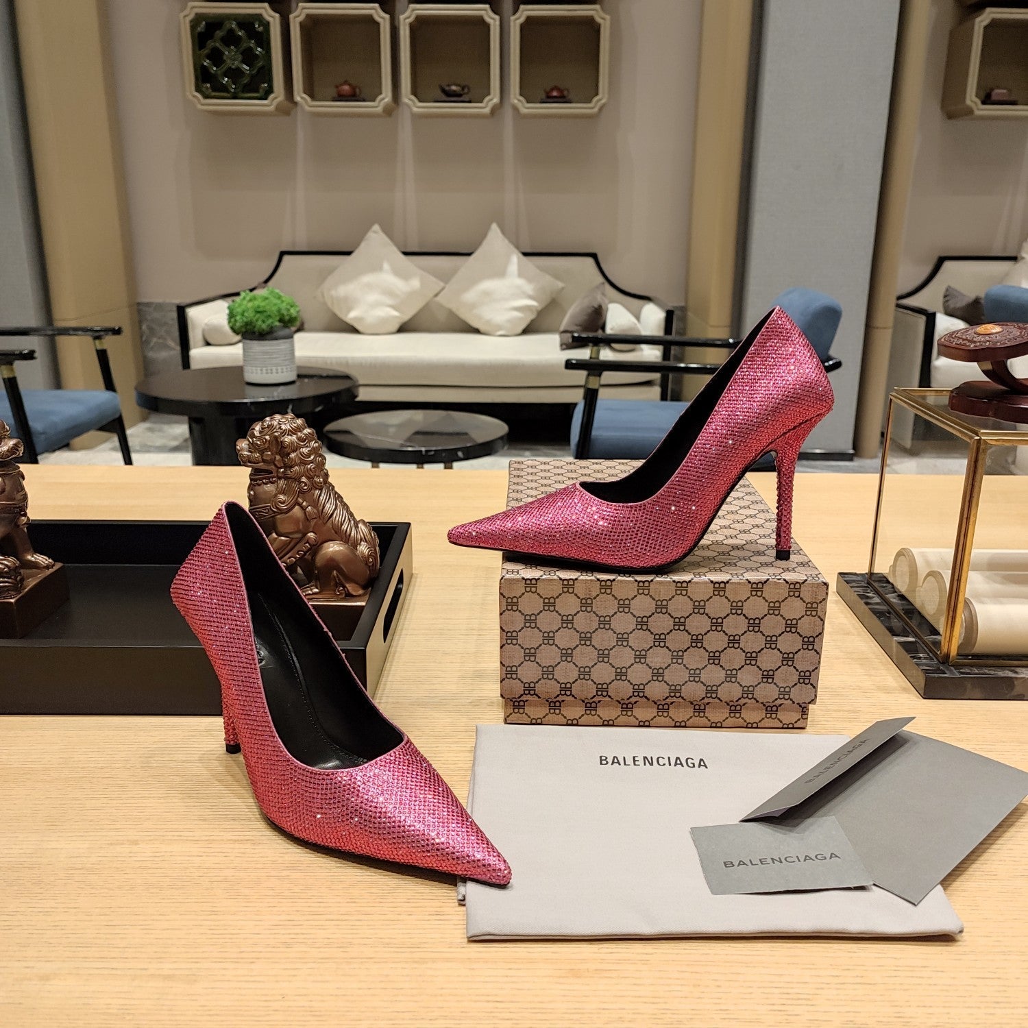 Balenciaga 26s High Heel Pump 100 Raspberry Pink Rhinestone Cowhide 681190