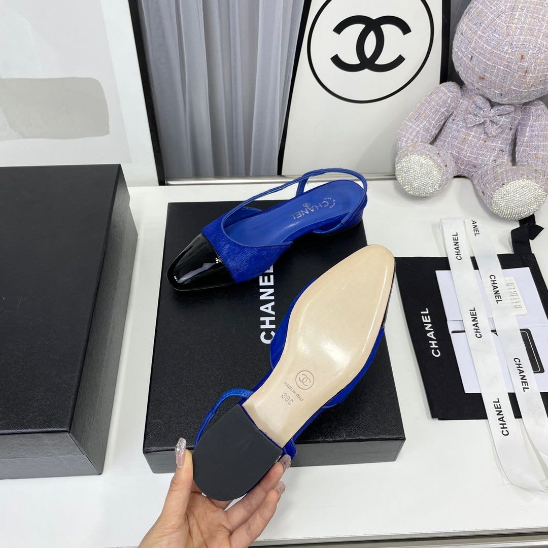 CC Slingback Dark Blue Lambskin And Horsehair