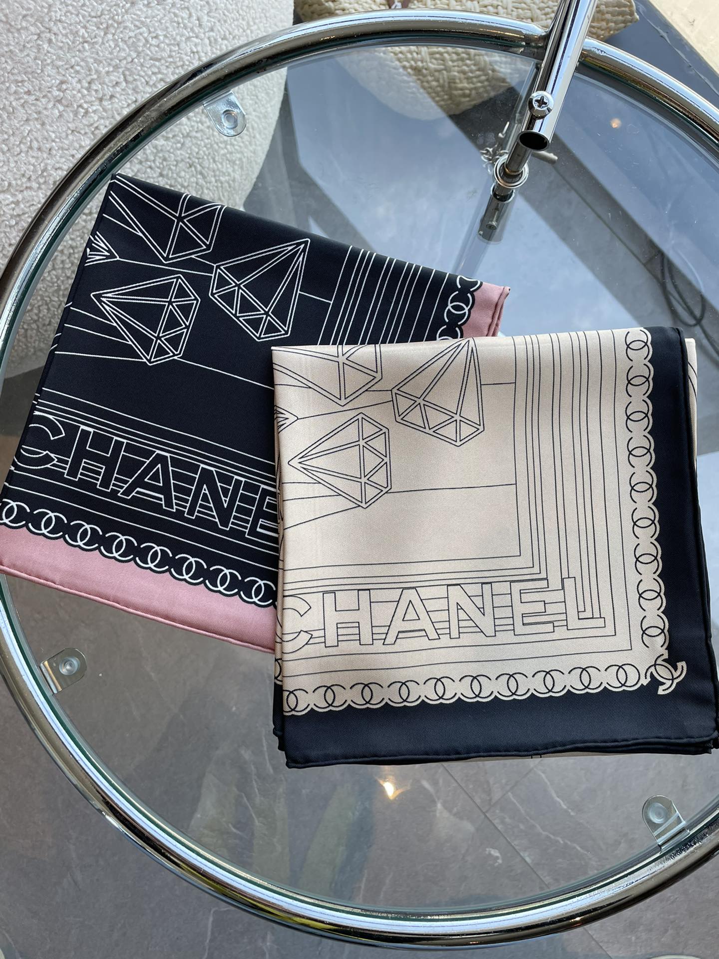 CC Square Scarf 90 CM In Beige Mix Black Cashmere Silk 288708