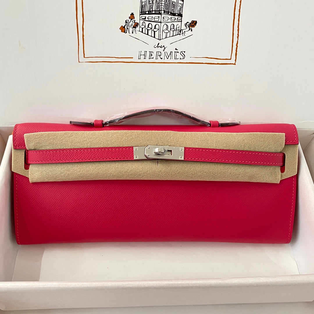 HM Kelly Cut 31 Crimson Pink Epsom Leather Silver Hardware 229061