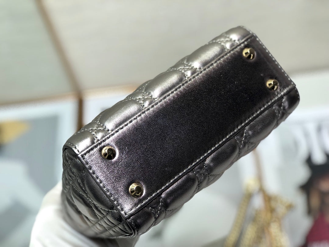 mini lady 17 metalic grey lambskin