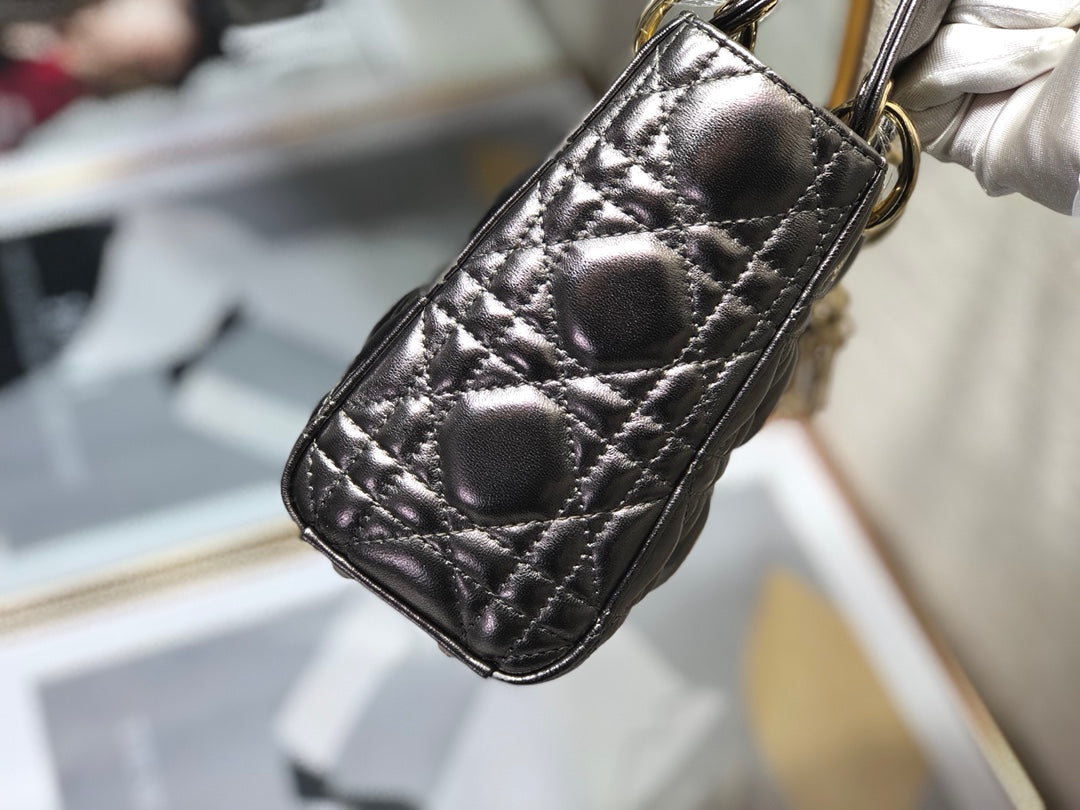 mini lady 17 metalic grey lambskin