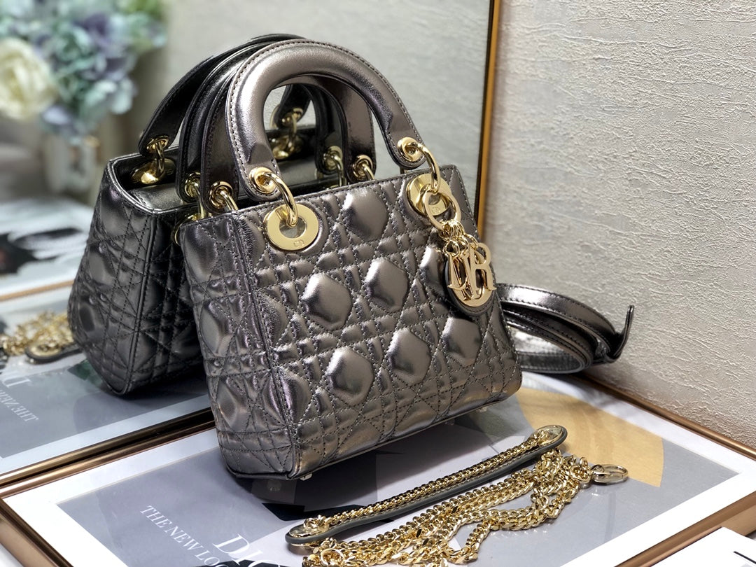 mini lady 17 metalic grey lambskin
