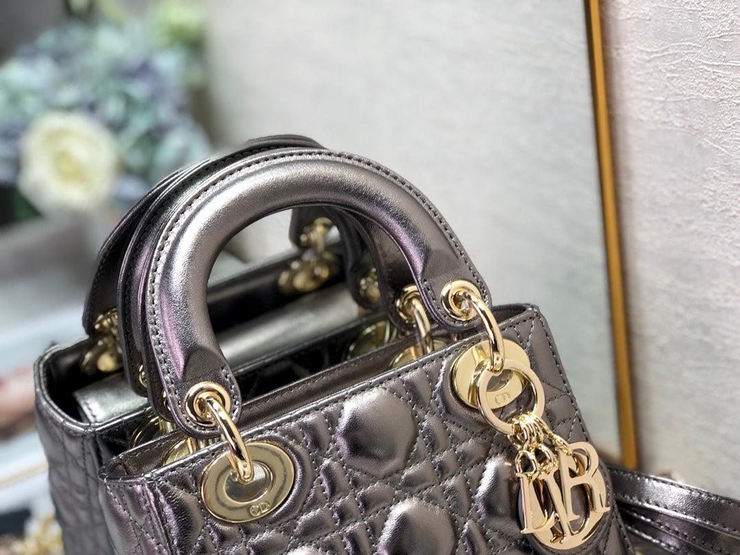 mini lady 17 metalic grey lambskin