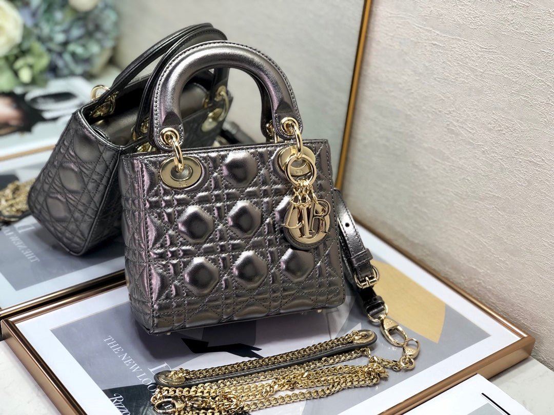 mini lady 17 metalic grey lambskin