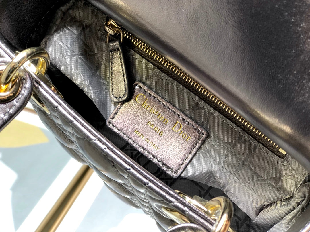 mini lady 17 metalic grey lambskin