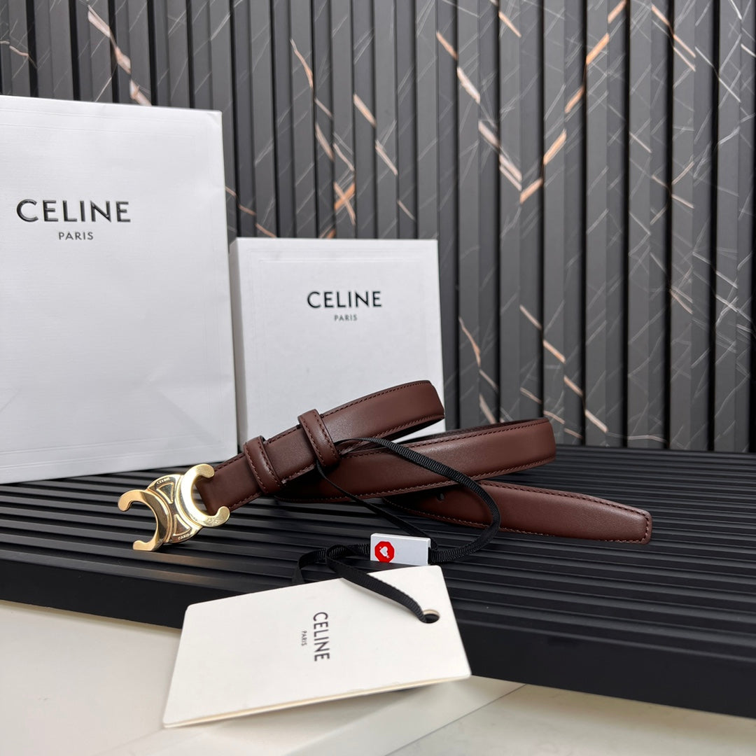 CEL 25mm Medium Triomphe Belt in Taurillon Chestnut Leather 176287