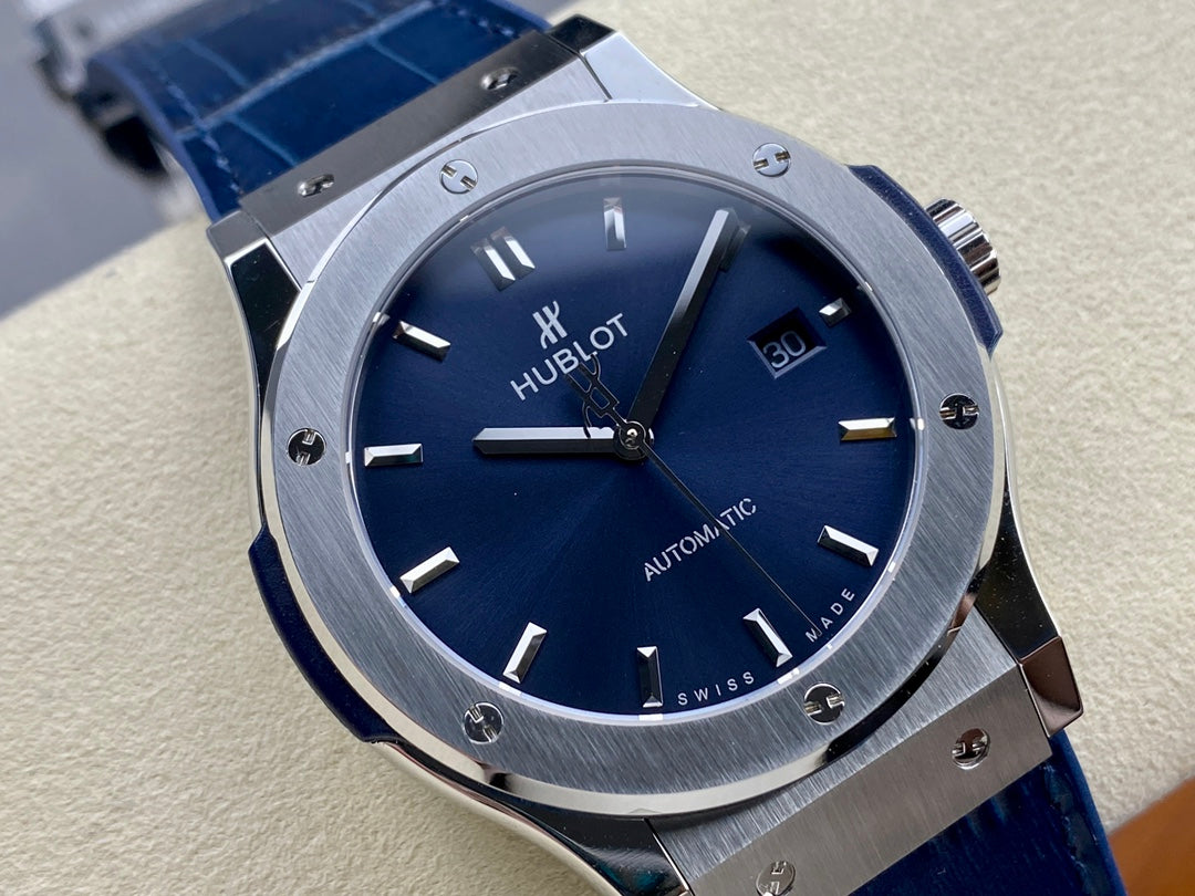 Hublot Classic Fusion 42mm Titanium Case Blue Dial Blue Leather Strap