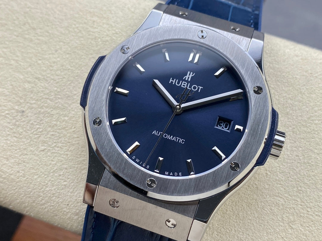 Hublot Classic Fusion 42mm Titanium Case Blue Dial Blue Leather Strap