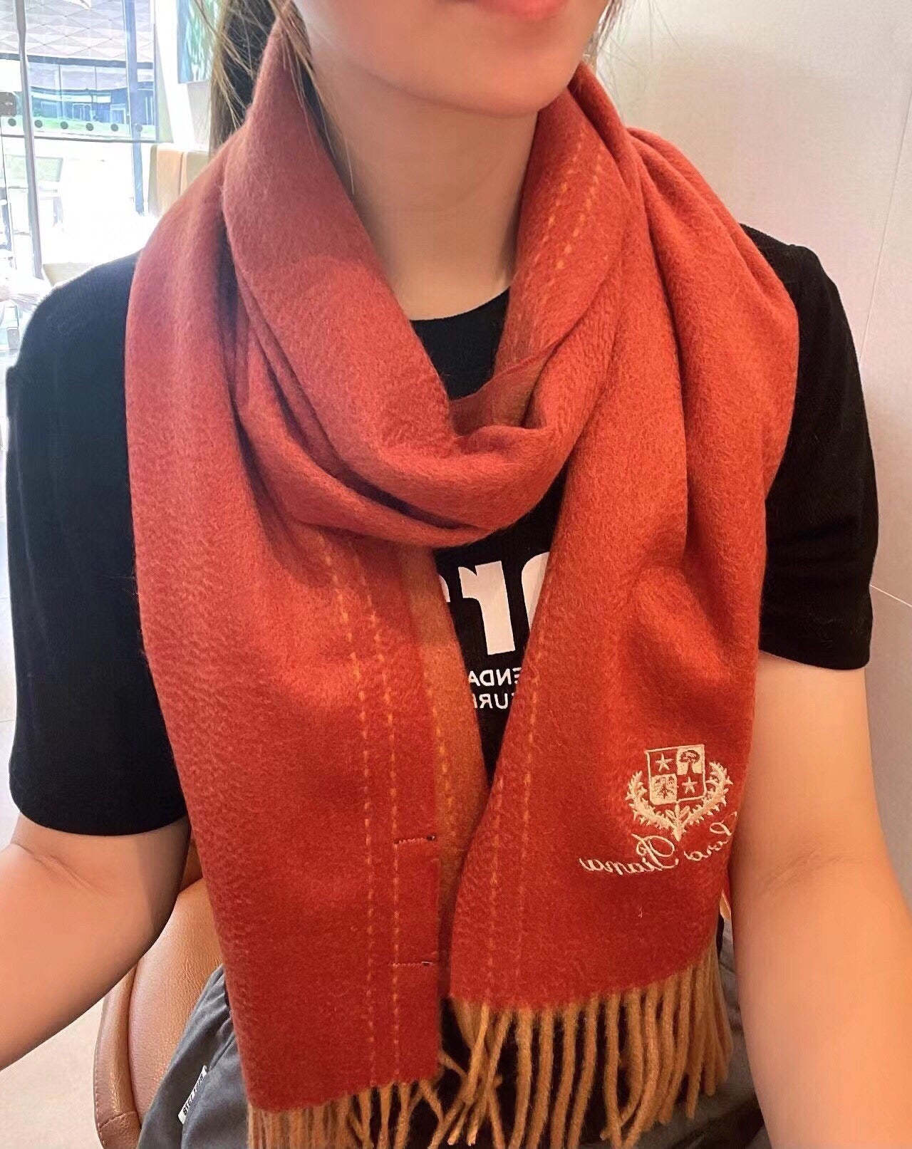 LP Grande Unita Scarf 200 CM In Red Orange Cashmere 705047