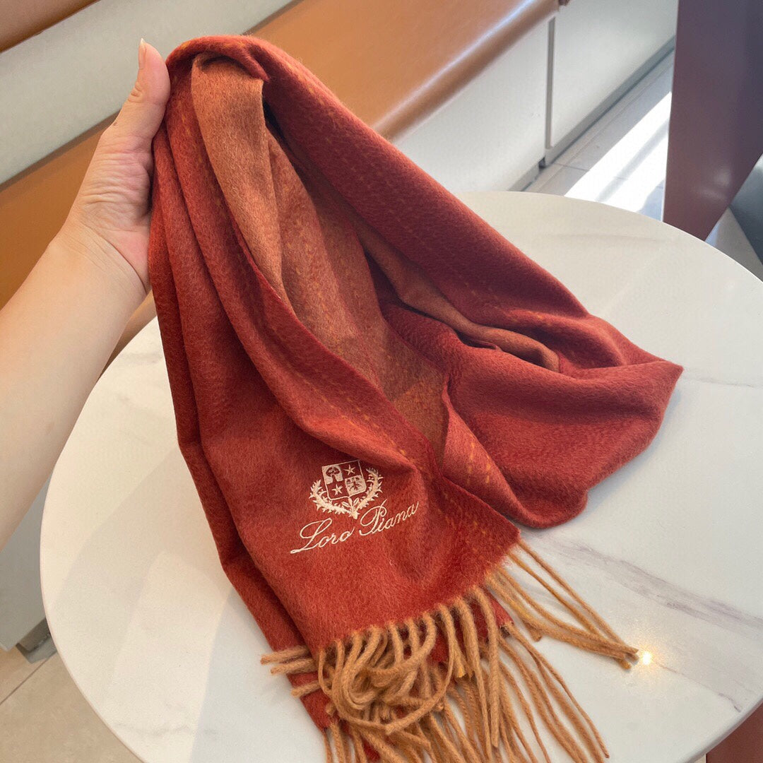 LP Grande Unita Scarf 200 CM In Red Orange Cashmere 705047