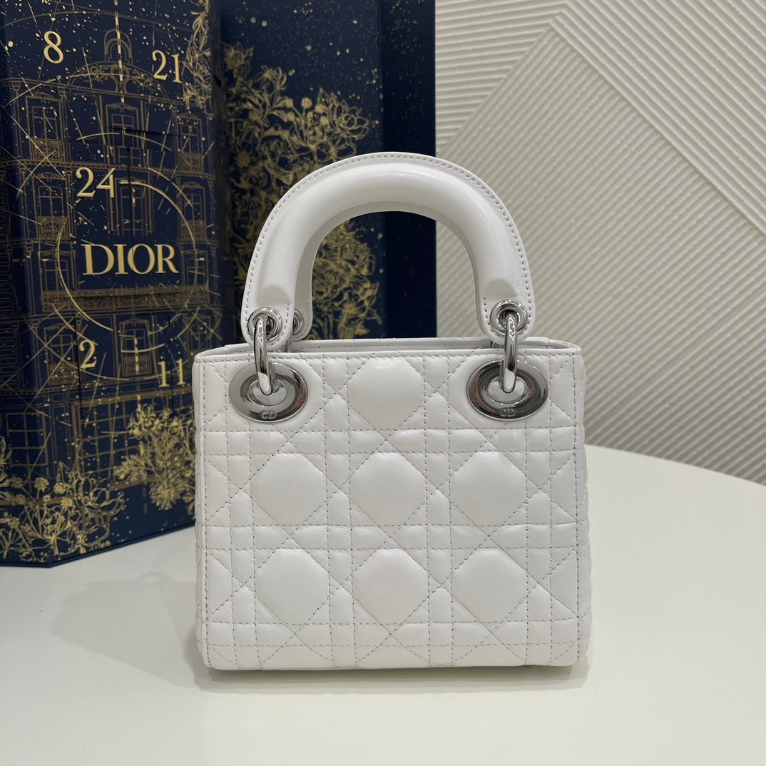 Dior 2026 Lady Bag 17cm White Lambskin With Silver Hardware