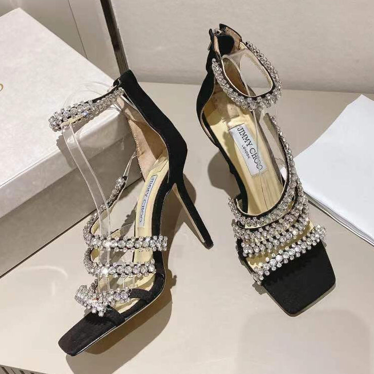 Jimmy Choo 2026 Crystal-embellished Sandal Black Sheepskin Cashmere 355268