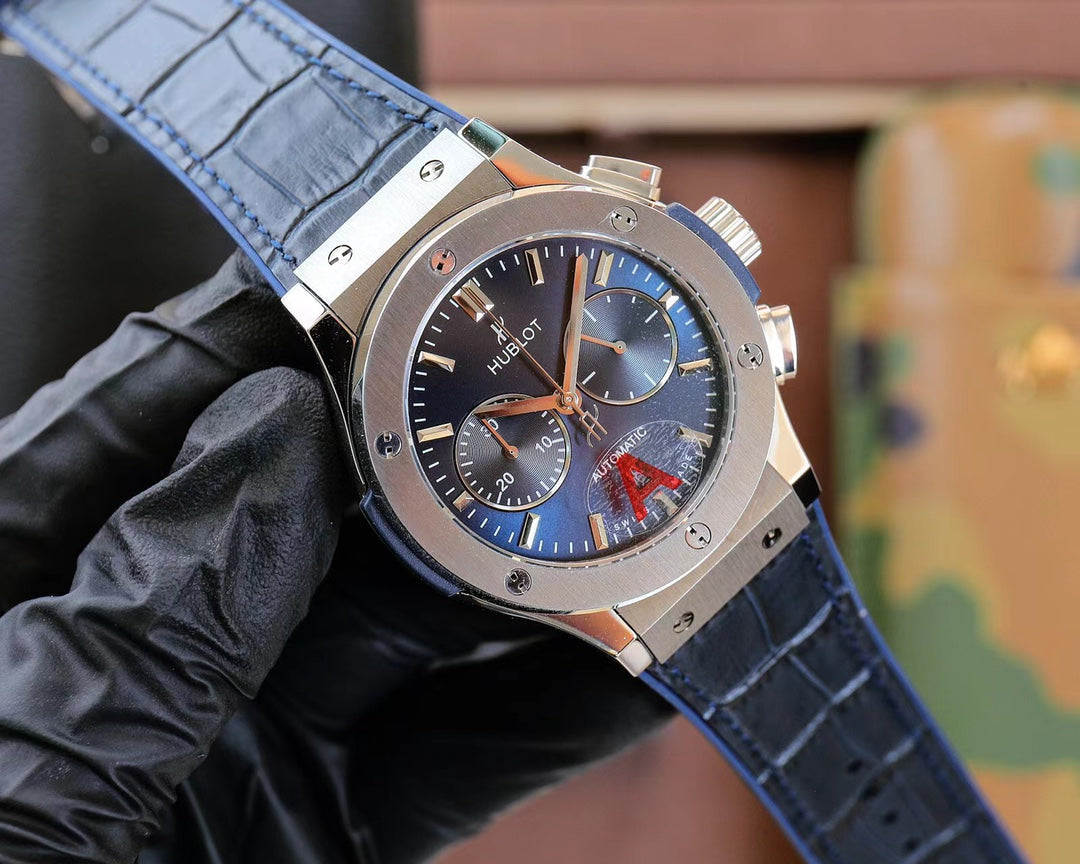 Hublot Classic Fusion Chronograph Titanium 45mm Watch With Blue Leather Strap