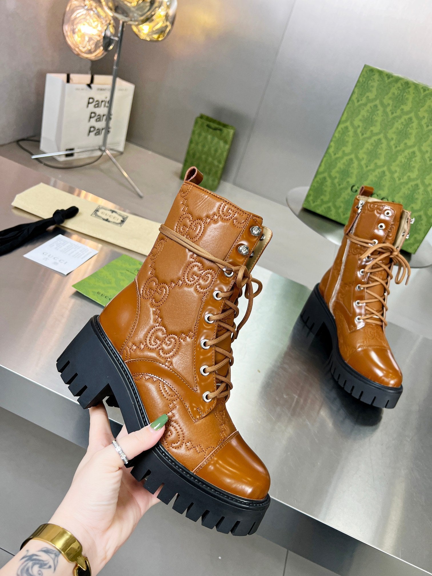 GG ankle boots camel black cowhide 397799