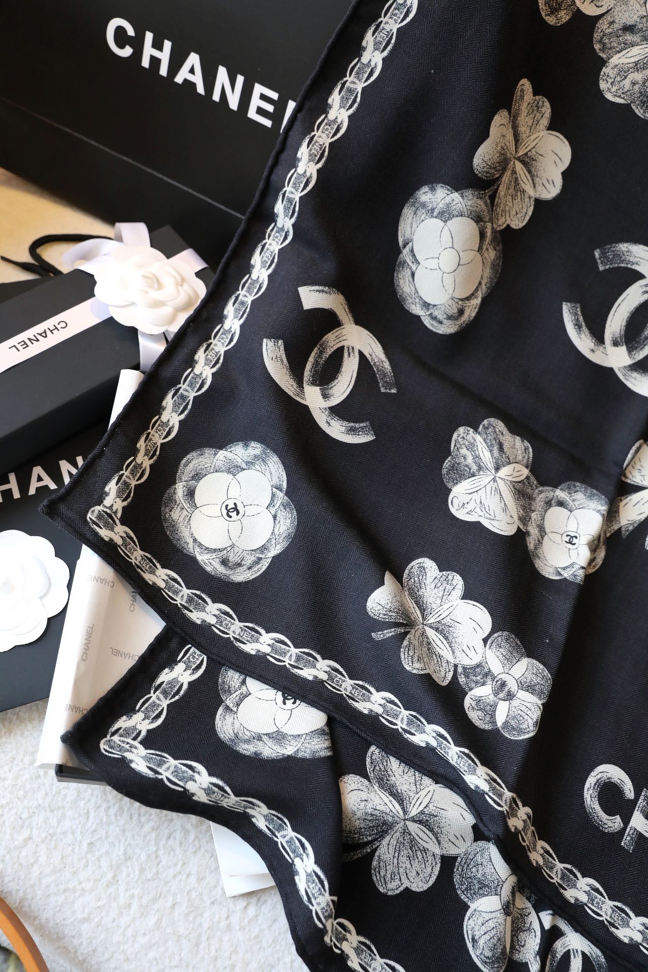 CC Scarf 180 CM In Black White Cashmere Silk 401134