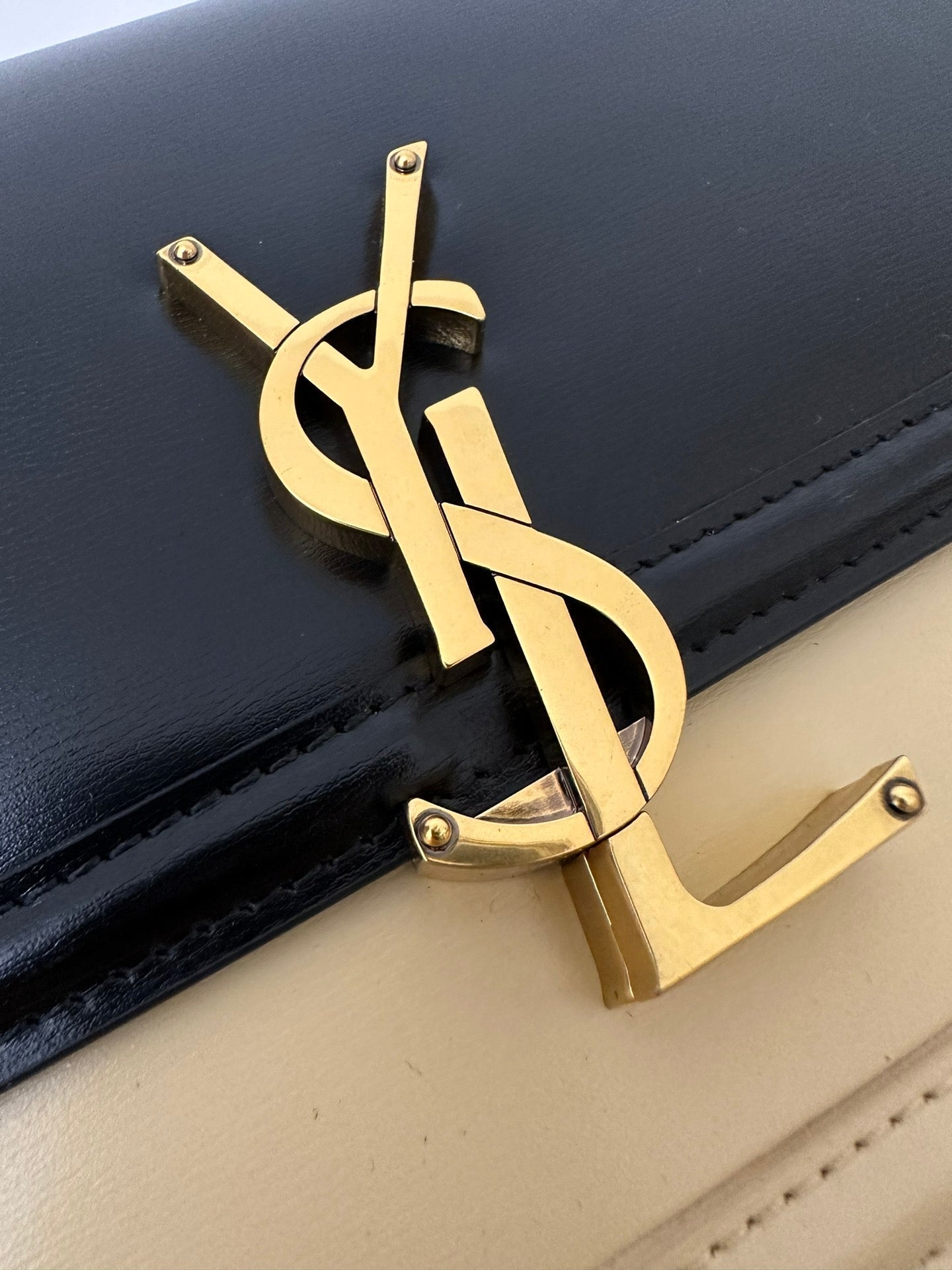 YSL Solferino Small Satchel Bag Black mix Beige Gold Calfskin 339470
