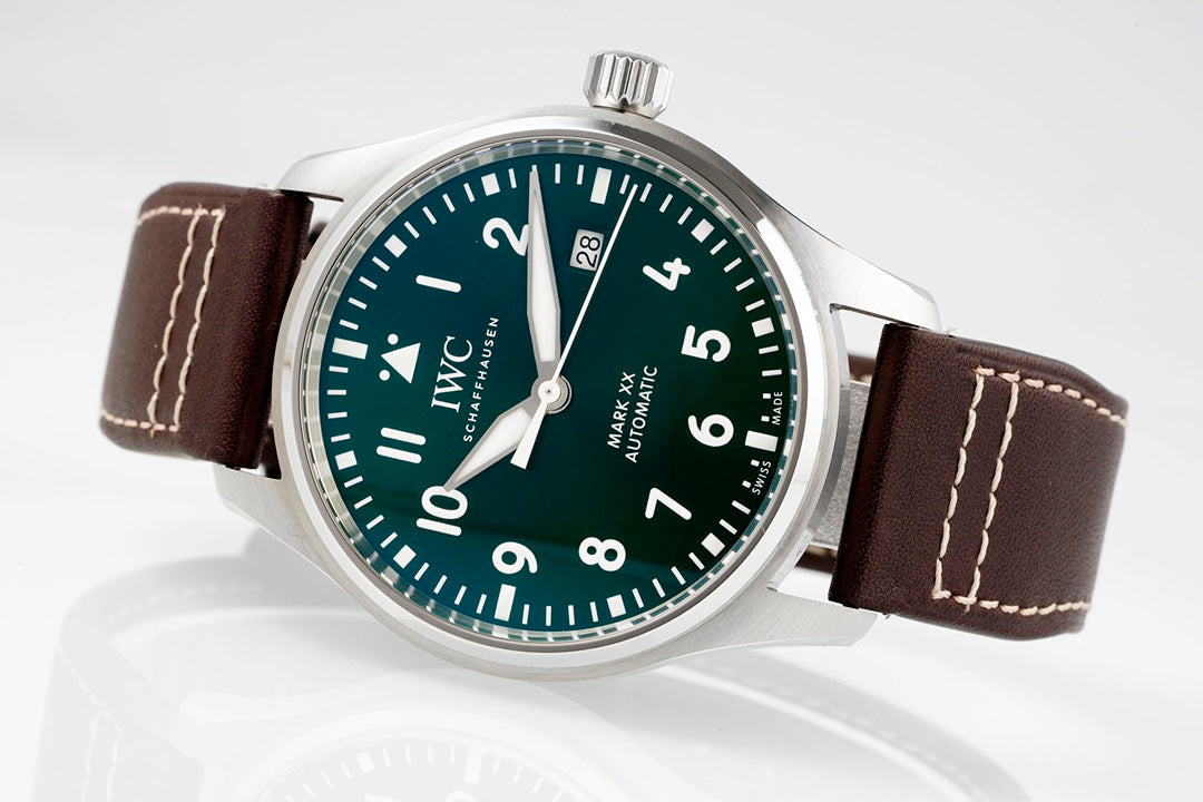 IWC Pilot 40mm Green Dial Steel Case Brown Leather Strap