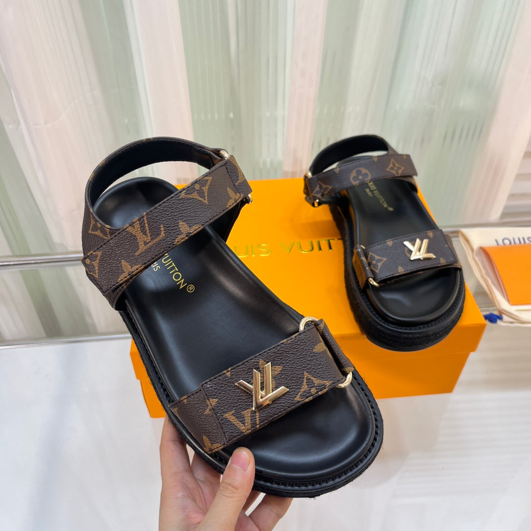 Louis Vuitton 2026 Sunset Flat Comfort Sandal Black Brown Leather 711883