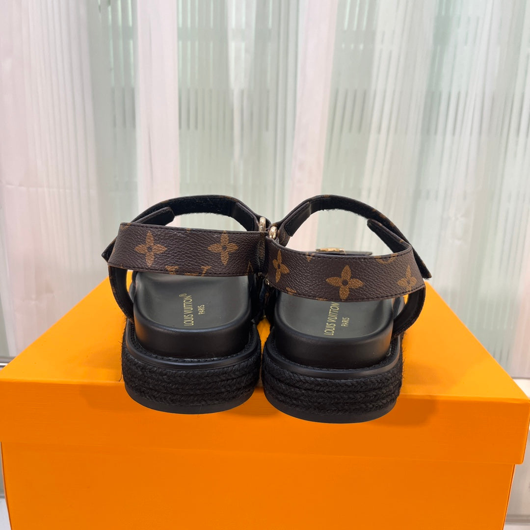 Louis Vuitton 2026 Sunset Flat Comfort Sandal Black Brown Leather 711883