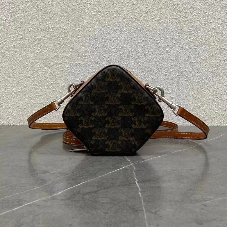 Celine 2026 Cube Box Bag 13.5cm Black Brown Canvas Calfskin 281832